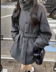 猫様専用ベルト付きフェイクウールトレンチコート[ze910]