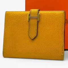 HERMES エルメス ベアン 長財布 イエロー Hロゴ シルバー金具 箱 