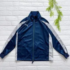 【美品】PUMA プーマ ストライプ ジャージ ネイビー スタンドカラー 日本製