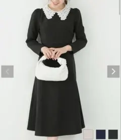 Liala×PG 黒 Sサイズ ワンピース レース襟 フィット&フレア
