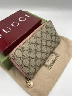 極美品 GUCCI GGキャンバス ラウンドファスナー 長財布 ピンク - メルカリ