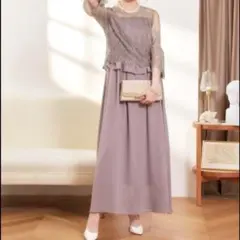 新品【DRESS PLUS】シフォン レース ロングドレス　パーティードレス