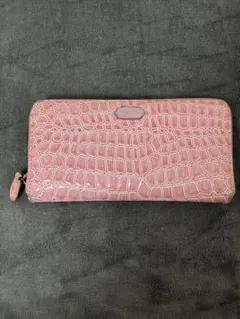 ピンク クロコダイル型押し 長財布