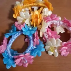 花飾り付きヘアゴム3個セット
