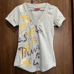 PUMA半袖TシャツLトップススポーツグレープーマゴールドテニスランニングバレー