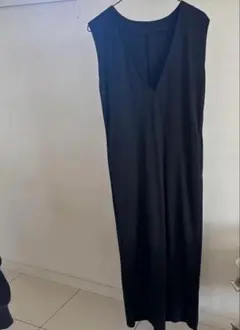 黒 Vネック ノースリーブ カットソーワンピース