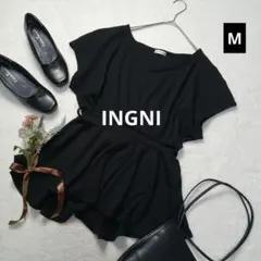 2045ꕤイング リブペプラムトップス【M】黒 カシュクール風 半袖カットソー