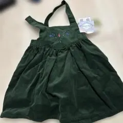 ダークグリーン コーデュロイ ワンピース 90