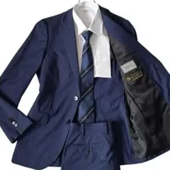 美品 SIMPLICITEロロピアーナ　ネイビー ストライプ ビジネススーツ M