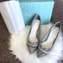 未使用級　ダイアナ　アルテミス　グリッターチュールパンプス　シルバー　23.5