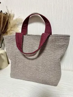 ヌビトート　ヌビバッグ　ヌビ　タータンチェック　ハンドメイド　アーモンドグレーのサムネイル