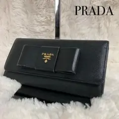 ✨大人気・美品✨PRADAプラダ リボン 長財布 サフィアーノレザー ブラック