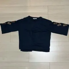 猫　Tシャツ　七分袖　ネイビー