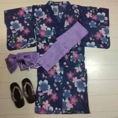 超美品 浴衣セット 帯 ゆかた レディース ギャル 薔薇 紫 黒 y2k 平成