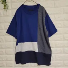 【レイジブルー】Tシャツ　パッチワーク　ブロック切替　メンズ　L　青