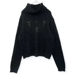 オフオン ビジュー付きニット タートルネック 黒 （L） きれいめ