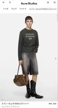 Acne Studios 1996 ロゴTシャツ フェイデッドブラック　アクネのサムネイル