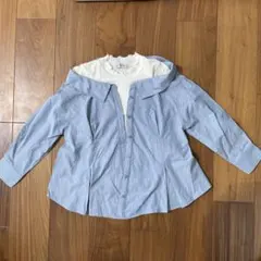 mezzo piano junior オフショルダー青白ストライプシャツS140