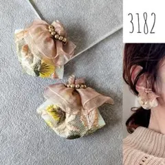インド刺繍リボン オーガンジーフリル ビーズ ハンドメイド ピアス イヤリング