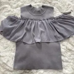 GRL グレイル フリル オフショル ニット トップス グレー S
