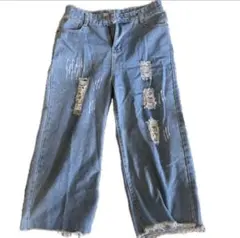 XLサイズ ライトブルー ダメージデニムパンツ