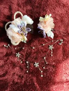 髪飾り　和装小物　ピンク系　夏祭り　七五三　成人式　ヘアーセット　三点セット