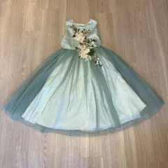 キッズ フォーマルドレス 150cm ミントグリーン チュール 刺繍 発表会のサムネイル