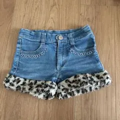 デニムショートパンツ 130cm レオパードファー付き