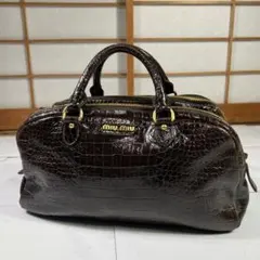 miu miu ミュウミュウ クロコ型押し ハンドバッグ ボストン ブラウン