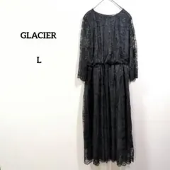 GLACIERレースワンピース L 黒ロング 長袖 上品 花柄