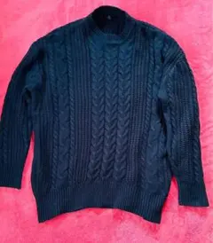 ビッグ ケーブル編みニット アランセーター ブラック 黒 男女兼用 ニット