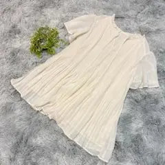 ビス Ｆ チュニック ブラウス プリーツ 五分袖 シフォン 白 清楚