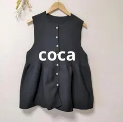 coca コカ パール ボタン ペプラム ニット ベスト ブラック