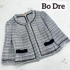 美品 Bo Dre ツイード ノーカラー ジャケット ブラック L 11 リボン