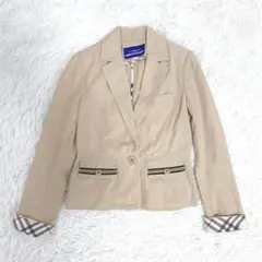 バーバリーブルーレーベル テーラードジャケット ノバチェック切替 ベージュ 36