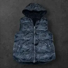 中綿ベスト フード 迷彩 リバーシブル ダブルジップ ボア お兄系