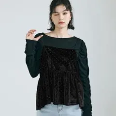 コカ　ビスチェ　ベロア生地　ラインストーン　ブラック