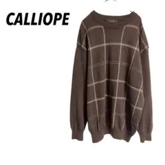 【CALLIOPE】ニット　セーター　長袖　チェック　日本製　メンズ　L