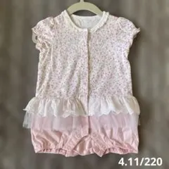 MIKIHOUSE 半袖ロンパース 花柄 レース×チュール 70cm