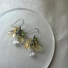 シトリン　ペリドット　天然石ピアス　サージカルステンレス