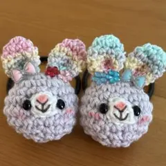 あみぐるみヘアゴム♡うす紫のレインボーうさぎちゃん♡