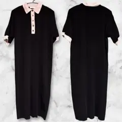 美品 yuw LOWRYS FARM ブラック 半袖ニットワンピース FREE