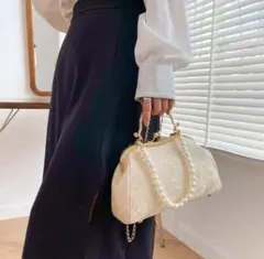 フォーマルバッグ パール がま口 ベージュ 入学式 卒業式 セレモニー　結婚式