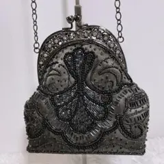 ヴィンテージ ビーズバッグ パーティバッグ ポーチ チェーン がま口 ブラック