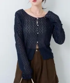 【即購入OK】★美品★kastane あみあみレースカーディガン ネイビー