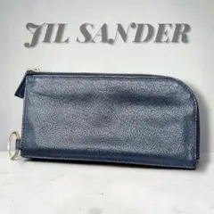 稀少モデル✨極美品 ジルサンダー L字長財布 キーリング付 シボ革 ネイビーのサムネイル