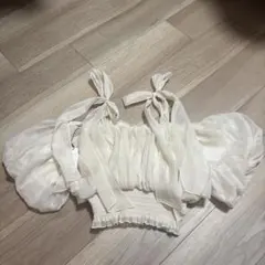 GRL ラメシアーオフショルダーリボンショート丈トップス アイボリー