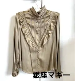美品 銀座マギー MAGGY ベロアブラウス フリル フロッキー ペイズリー 
