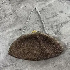 ビーズクラッチバッグ ブラウン系 チェーンハンドル