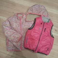 中綿コート 女の子 ピンク 花柄 ベスト サイズ120 2点セット